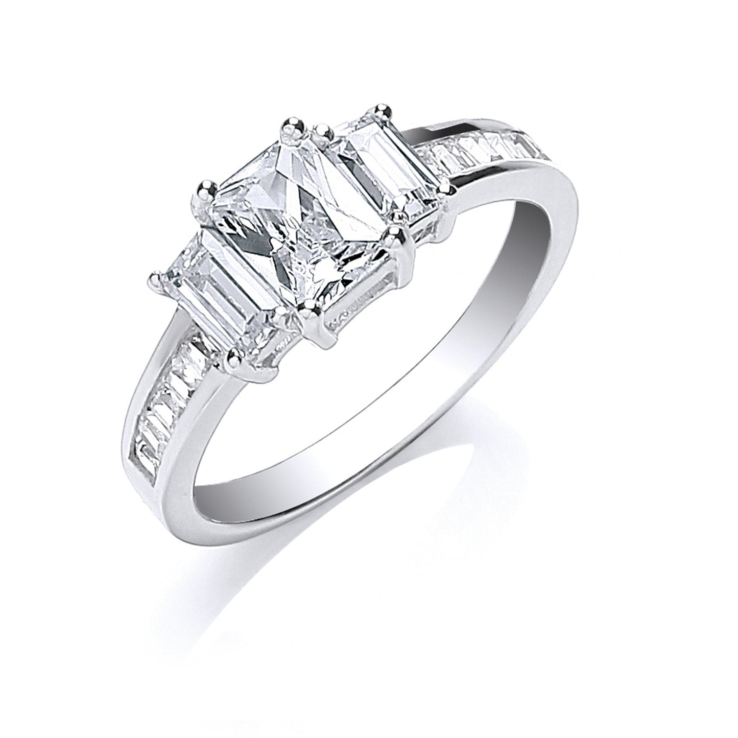 Silver Trilogy with Baguettes Cz & on Shoulder Ring