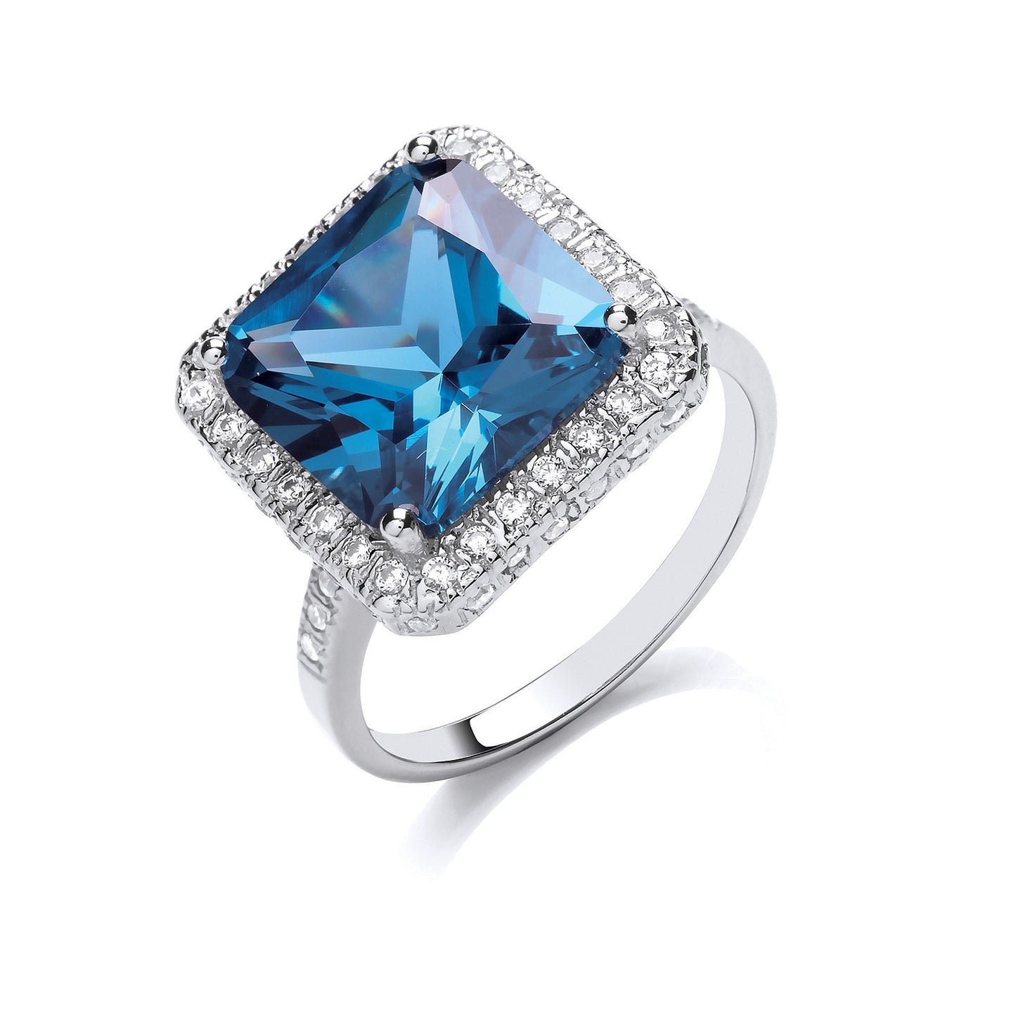 Silver Blue Colour Cz Cluster Ring