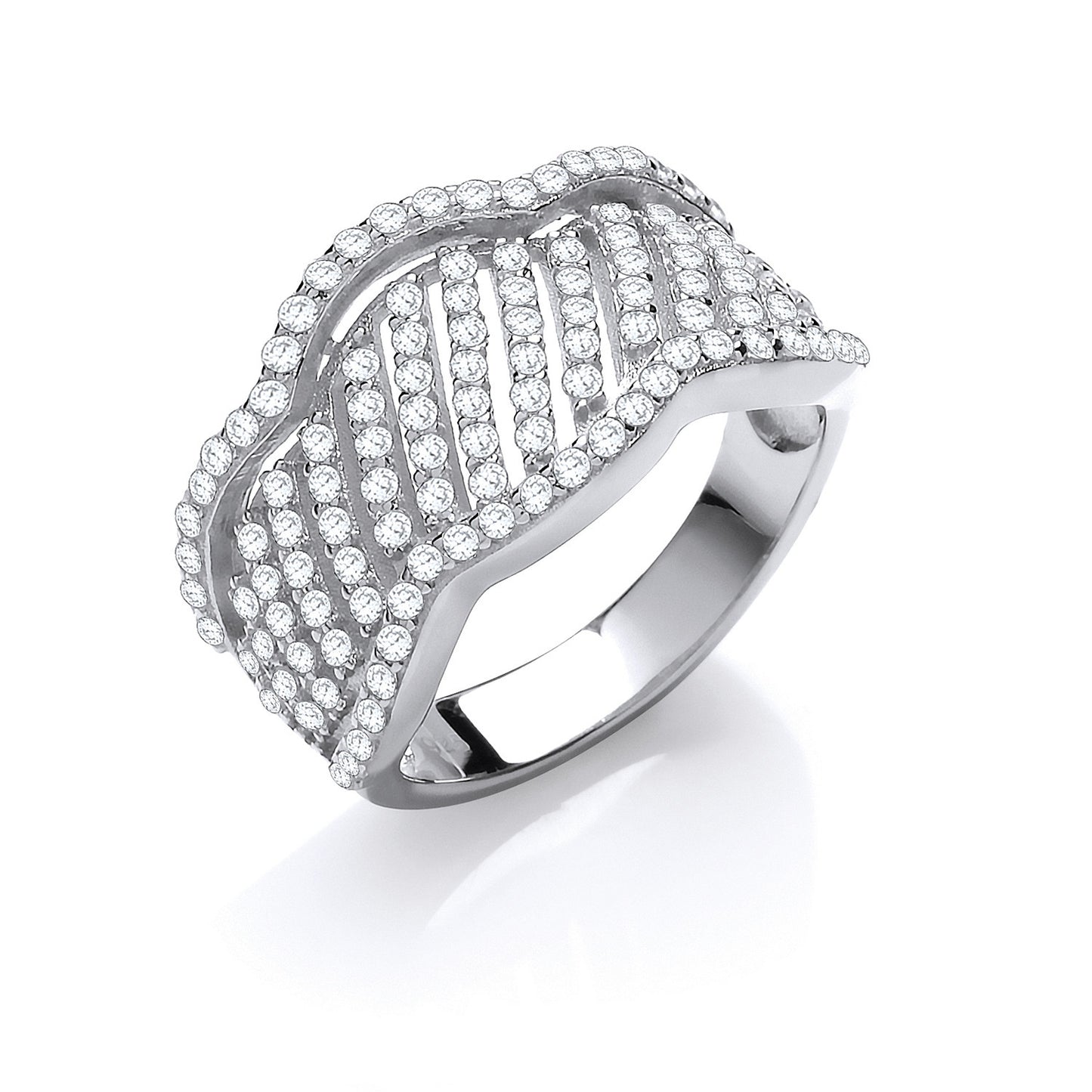 Silver Fancy Wavy Cz Ring