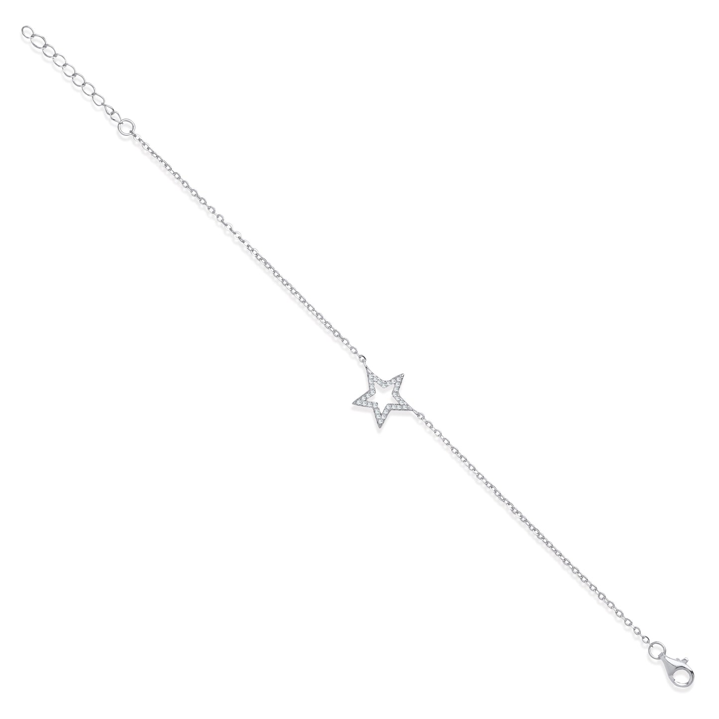 Silver Pave Cz Star Necklace + 1” Extender /Bracelet
