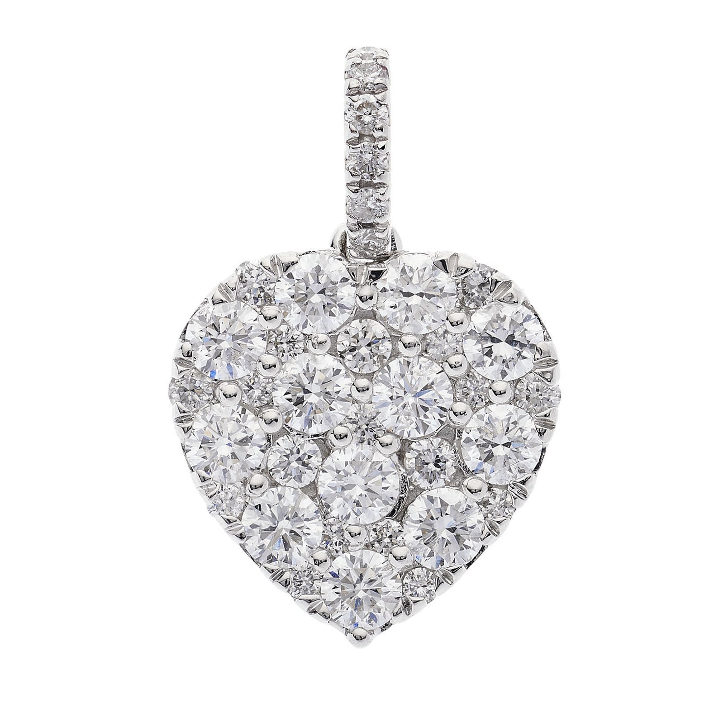 18ct White Gold 1.00ctw Brilliant Cut Diamond Grain Set Heart Pendant