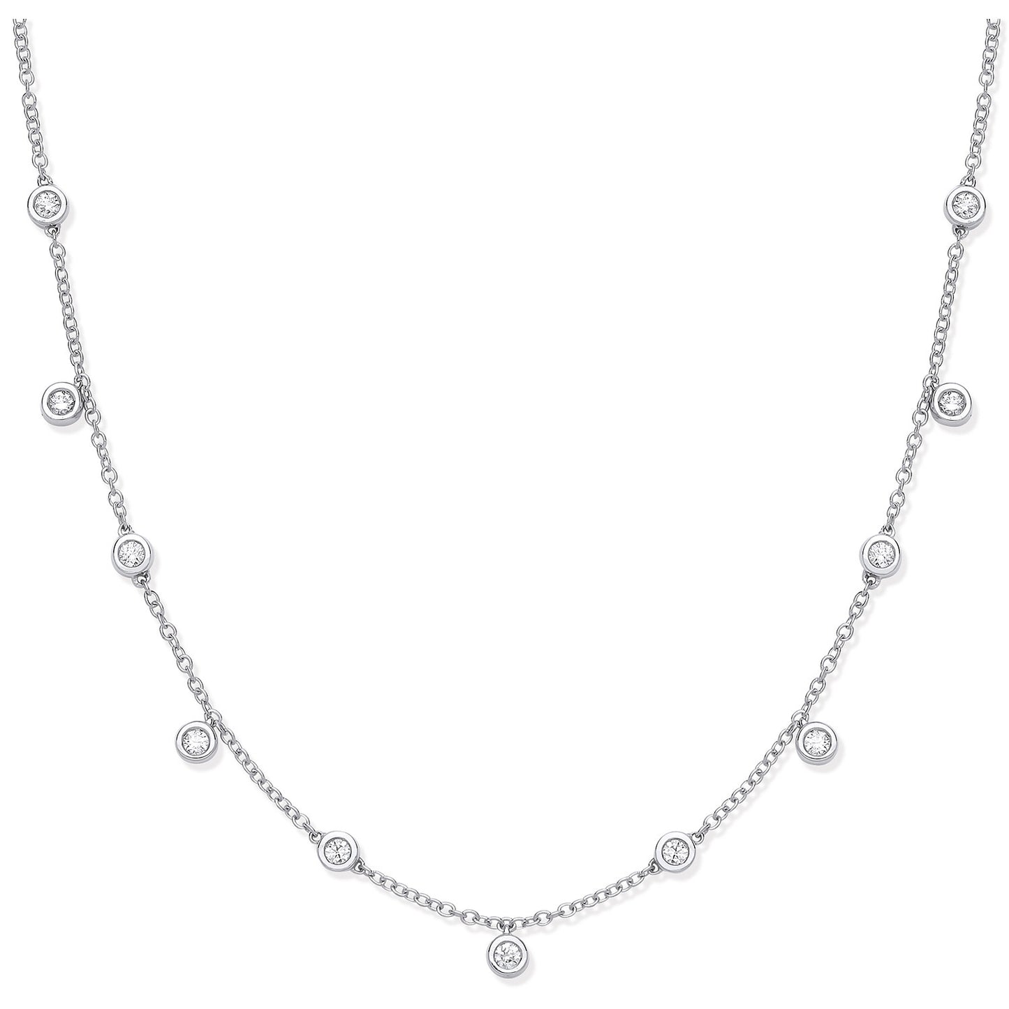 18ct WG 0.33ctw Rub Over Set Diamond (18in/45cm) Chain