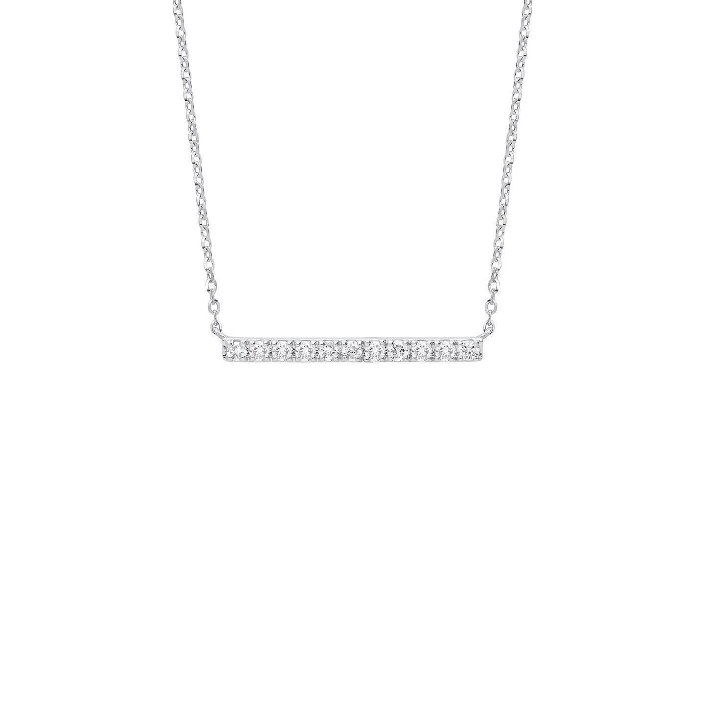9ct White Gold 0.20ct Diamond Bar Necklace (Chain 17")