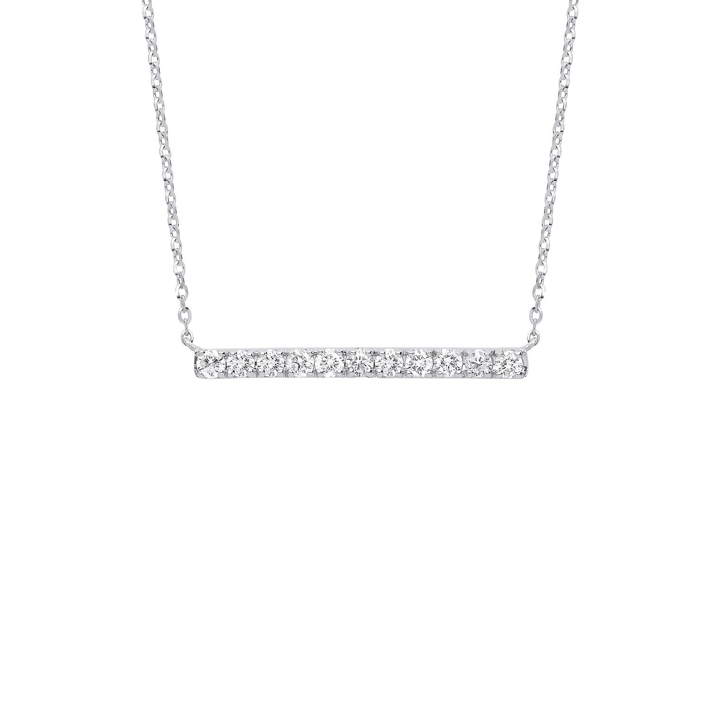 9ct White Gold 0.33ct Diamond Bar Necklace (18in/45cm) Chain