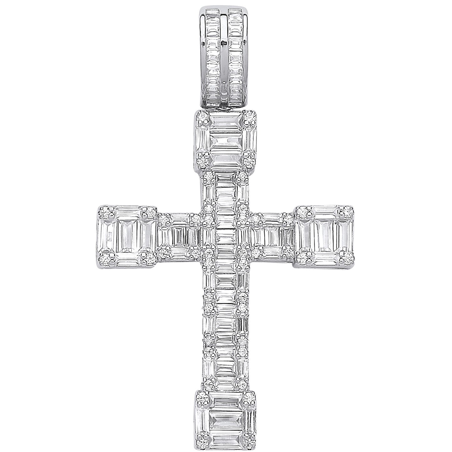 Silver Cz Baguettes Fancy Cross