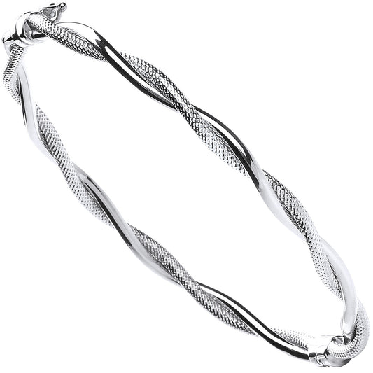 W/G Ribbed & Plain Tubes Twisted Bangle
