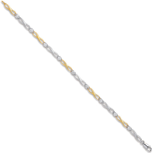 W & Y/G Figure of 8 link with CZ's Ladies Bracelet