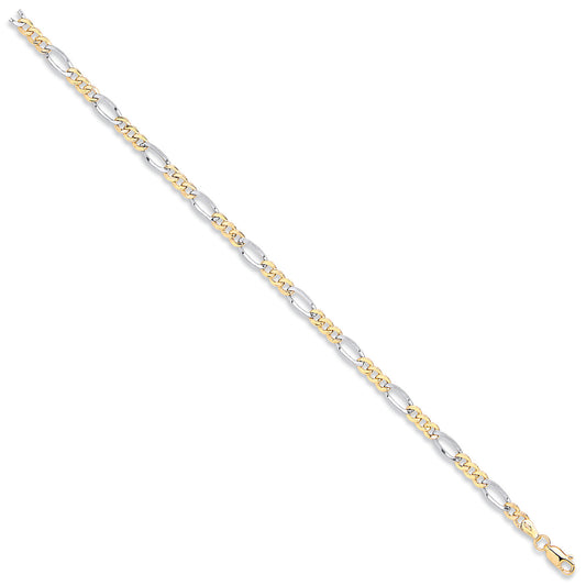 Y & W/G Rhodium Plated 4.0mm Hollow Figaro Chain/Bracelet