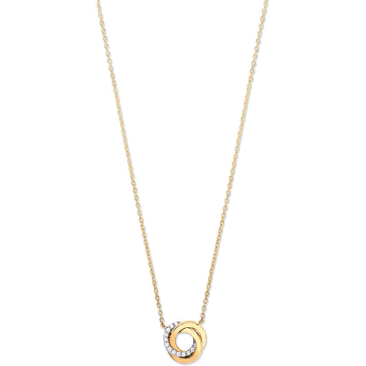 Y, W & R/G Entwined 3 Rings Cz Necklace