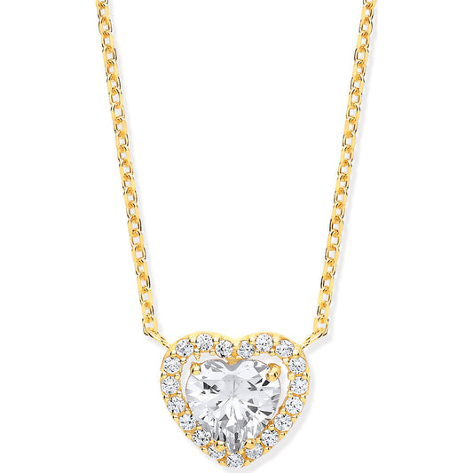 Y/G Heart Halo Style CZs Pendant on 18" Chain
