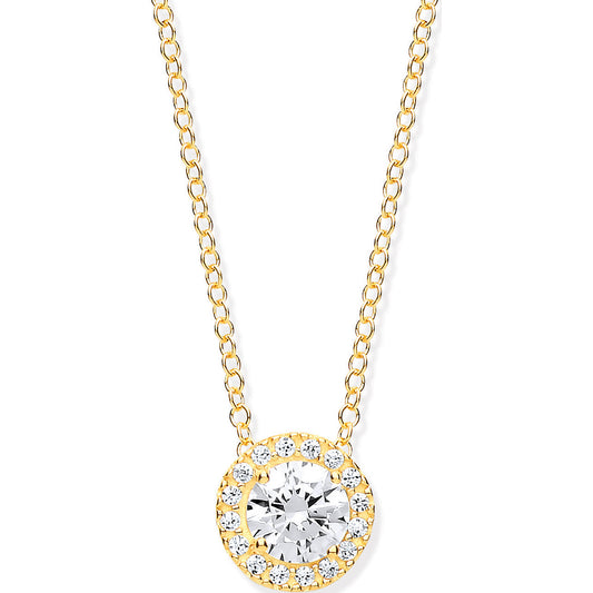 Y/G Round Cz Halo Pendant on 18" Chain