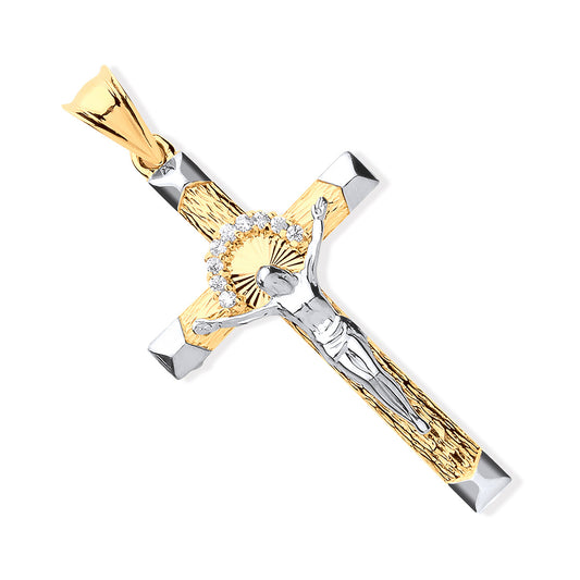 Y & W/G Crucifix With CZs