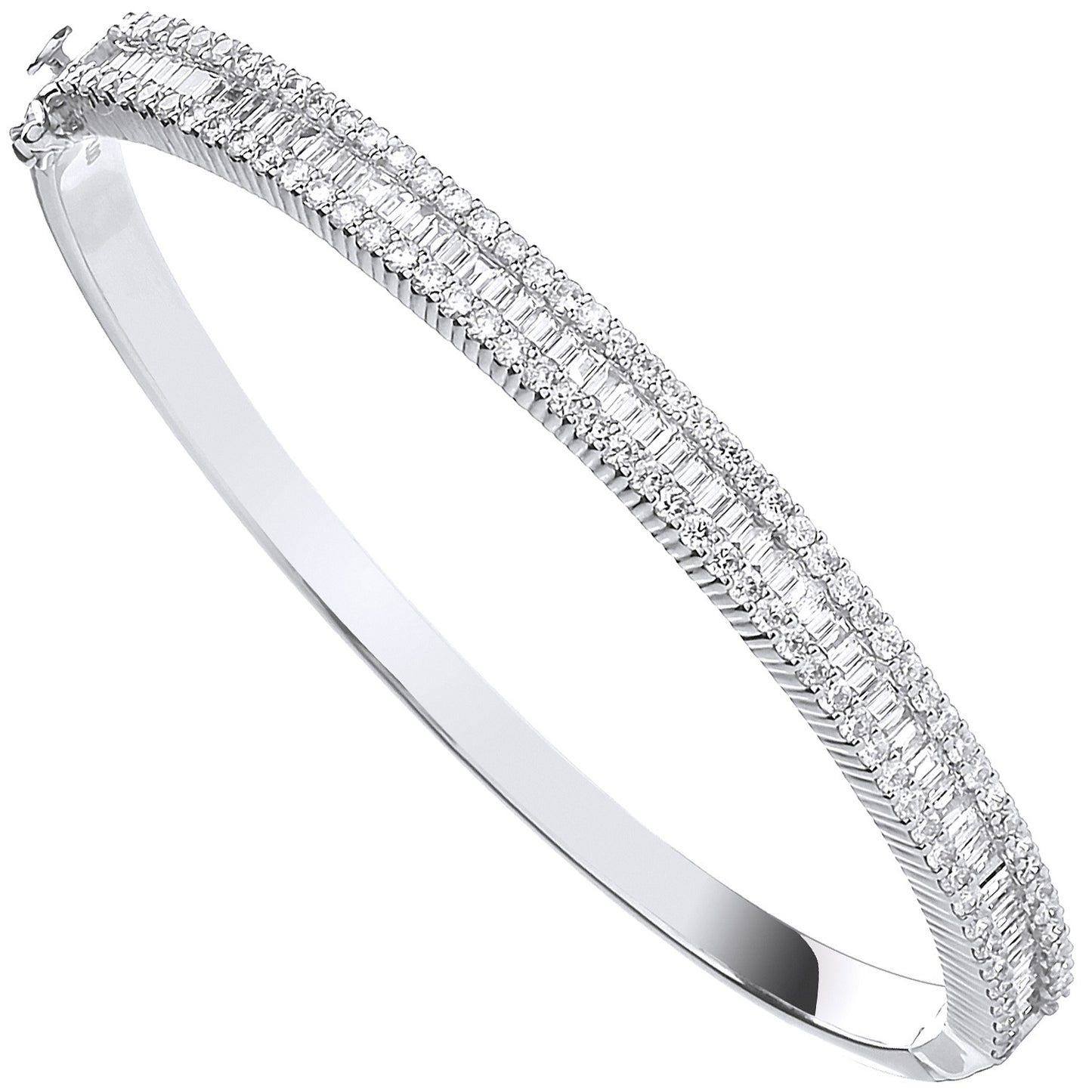 18ct White Gold 3.00ct Baguette & Brilliant Cut Diamond Half Eternity Bangle