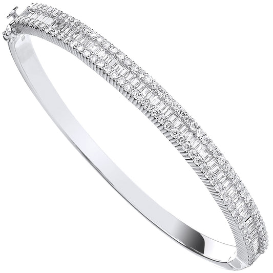 18ct White Gold 3.00ct Baguette & Brilliant Cut Diamond Half Eternity Bangle