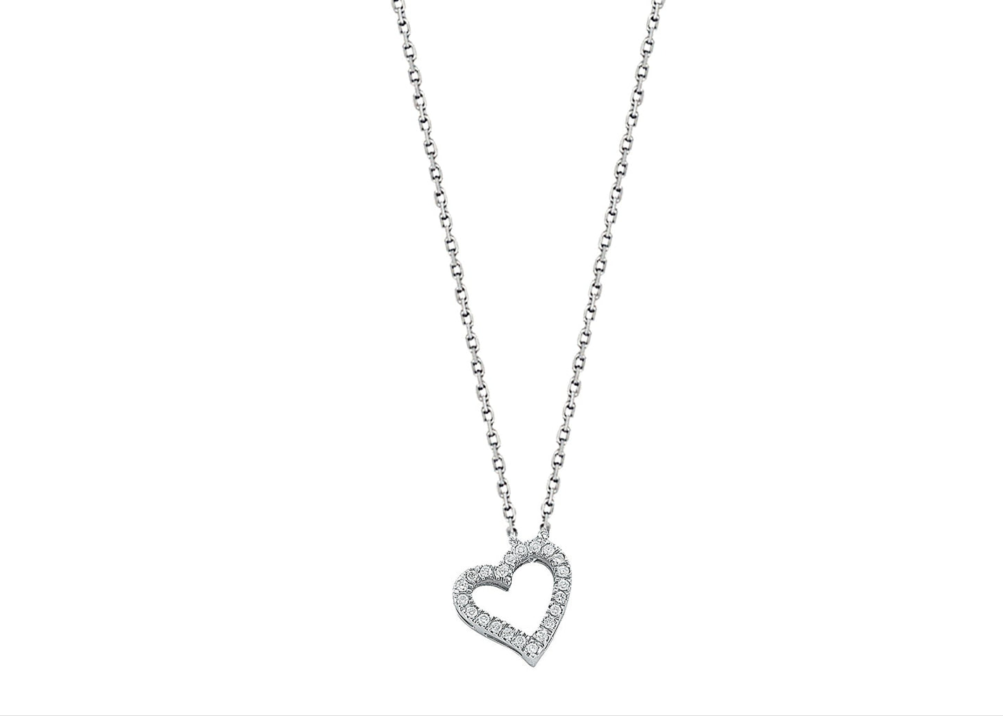 9ct White Gold 0.13ct Diamond Heart Pendant with 18in/45cm Chain