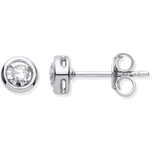 9ct WG Rub-Over Illusion Set 0.10ctw Diamond Studs