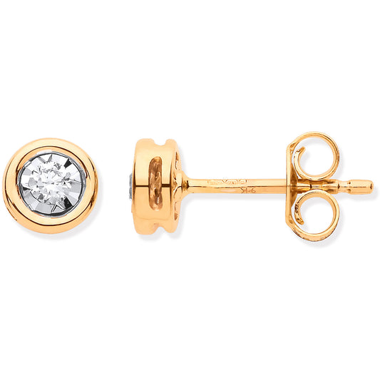9ct YG Rub-Over Illusion Set 0.10ctw Diamond Studs