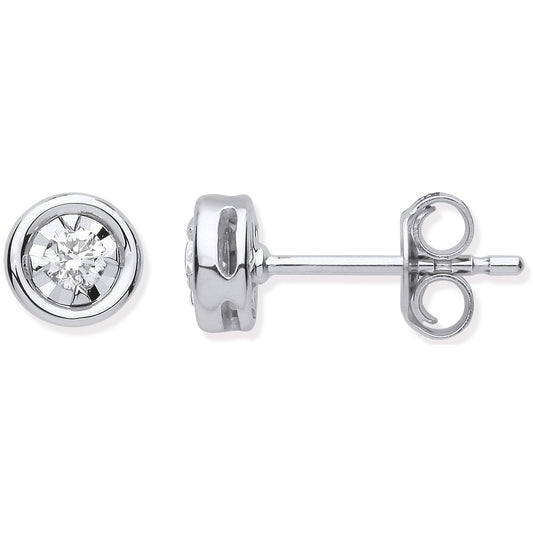 9ct WG Rub-Over Illusion Set 0.15ctw Diamond Studs