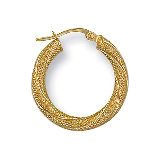 Y/G 21mm Frosted Twisted Hoop Earrings