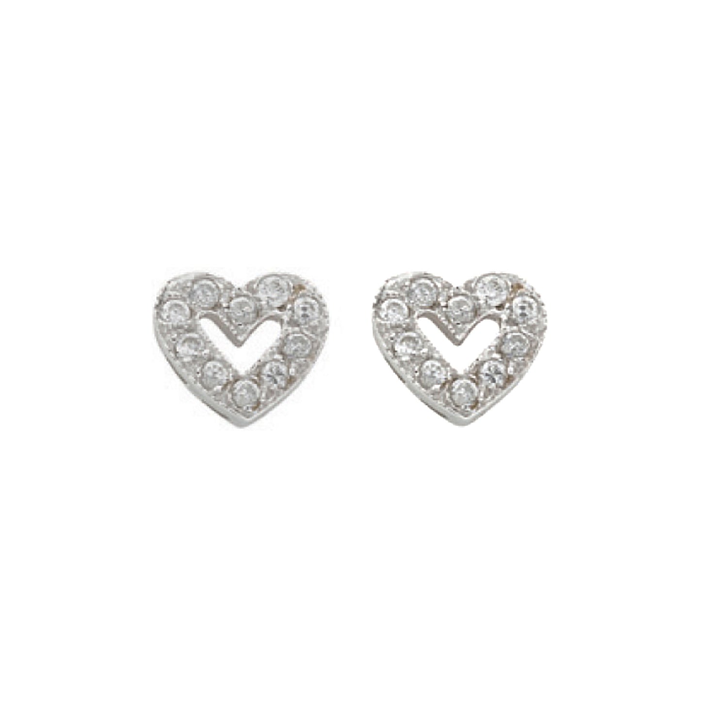 W/G Cz Heart Stud Earrings