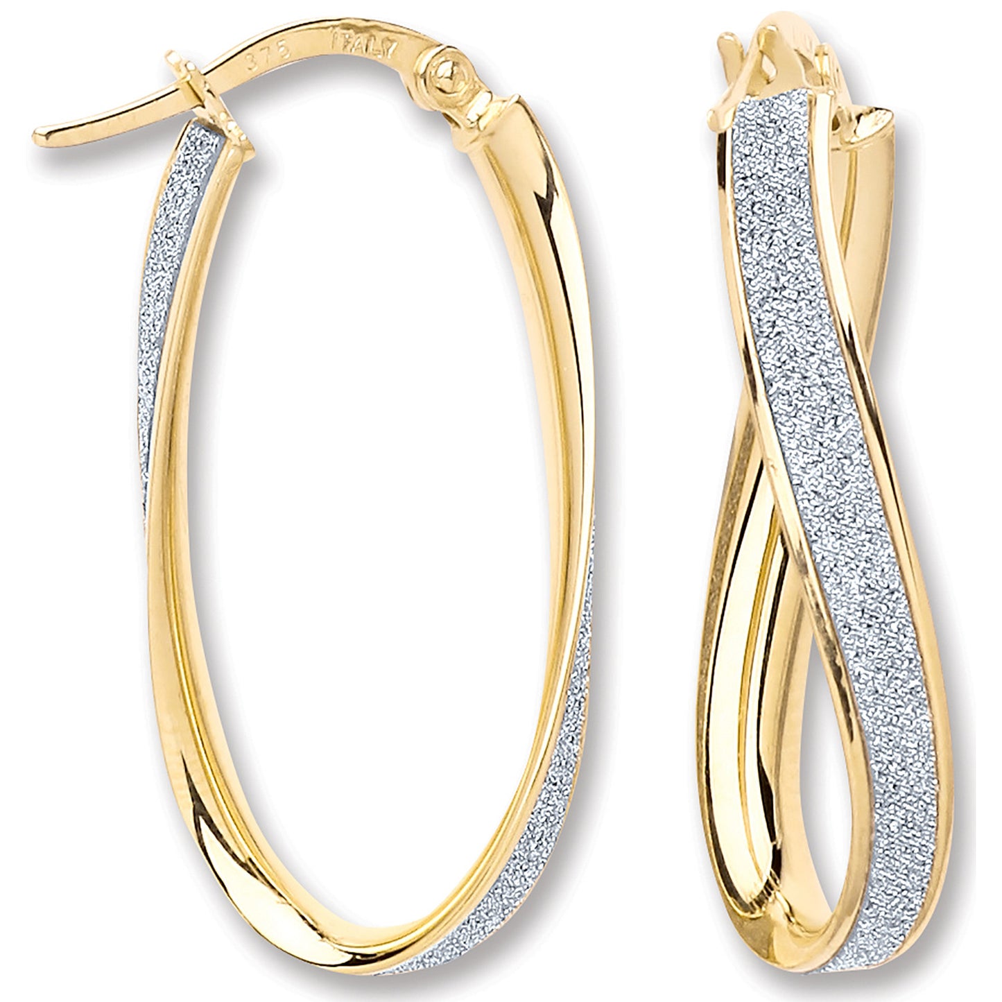 Y/G Glitter Oval Twist Hoop Earrings
