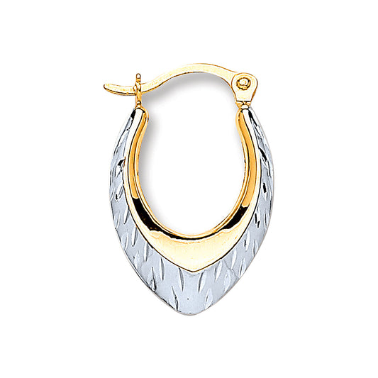 W & Y/G Oval Ribbed Hoop Earrings