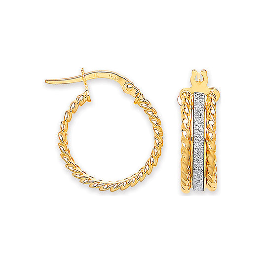 YG 17mm Glitter Ribbed Edge Earrings
