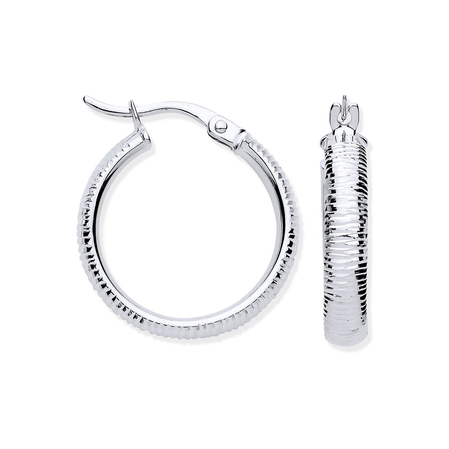 W/G 18mm Ribbed Hoop Earrings