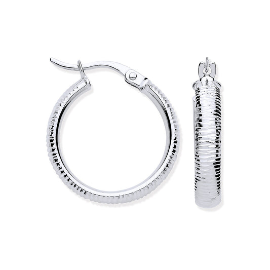 W/G 18mm Ribbed Hoop Earrings