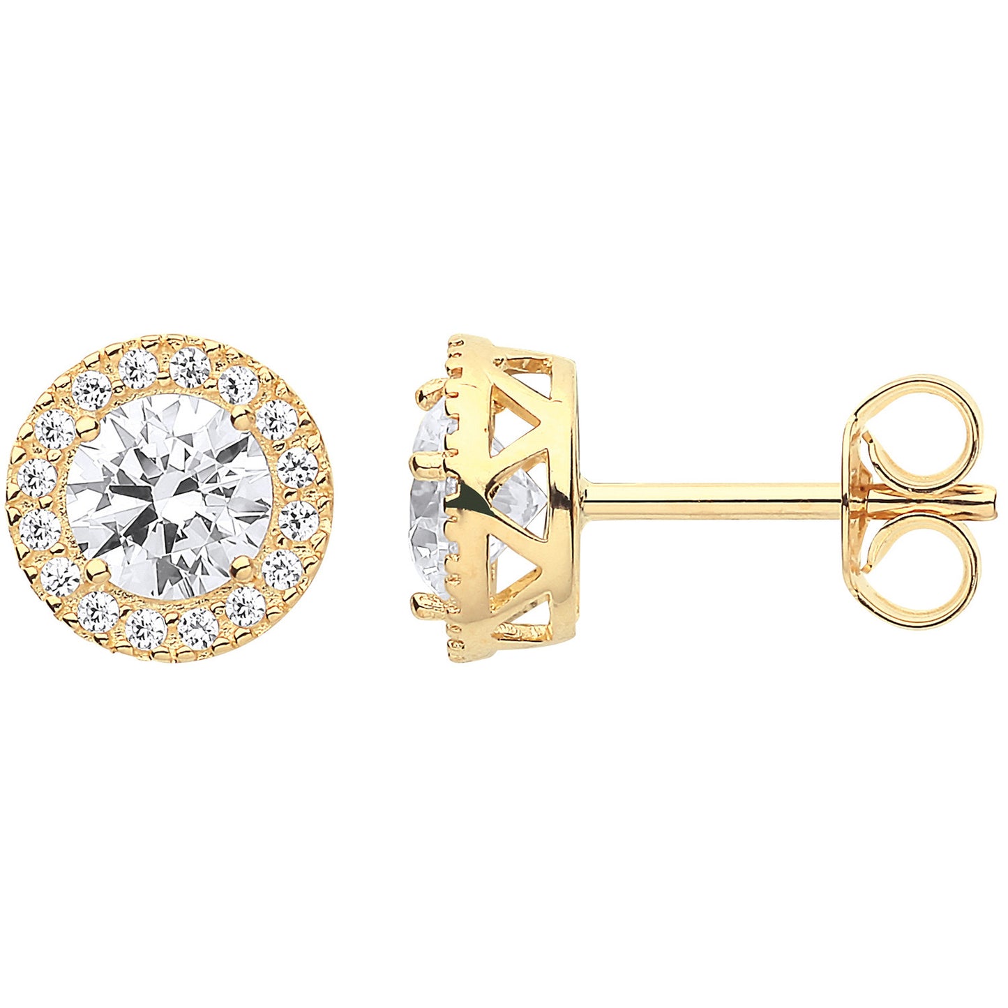Y/G 8mm Round CZ Halo Stud Earrings