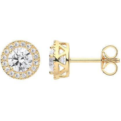 Y/G 8mm Round CZ Halo Stud Earrings