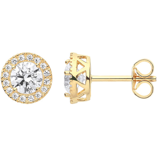 Y/G 8mm Round CZ Halo Stud Earrings