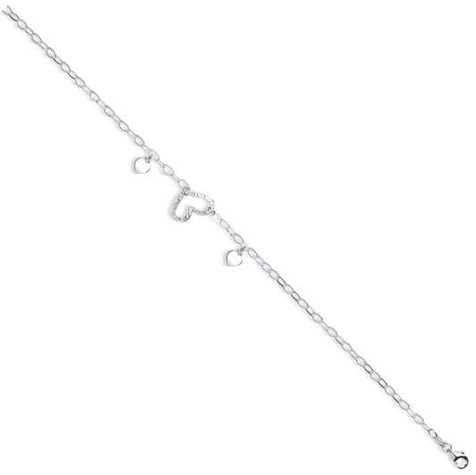 Silver Fancy Heart Drop Anklet