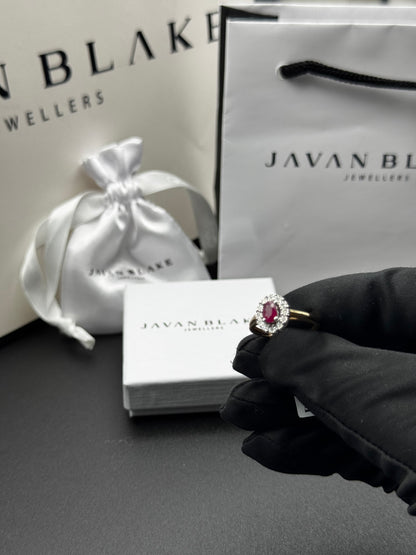 9ct Yellow Gold 0.50ct Ruby & 0.05ct Diamond Cluster Ring