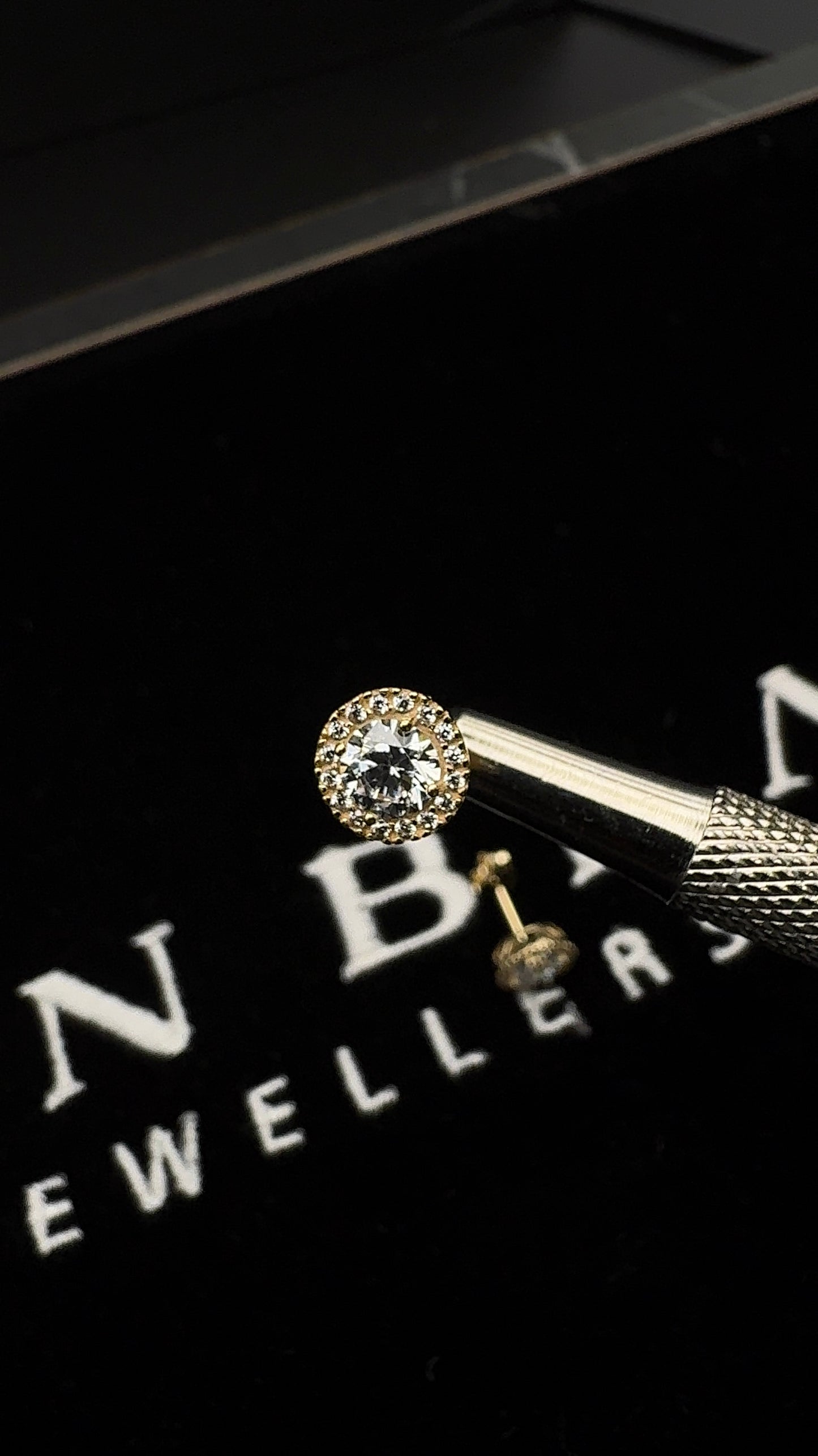 Y/G 8mm Round CZ Halo Stud Earrings