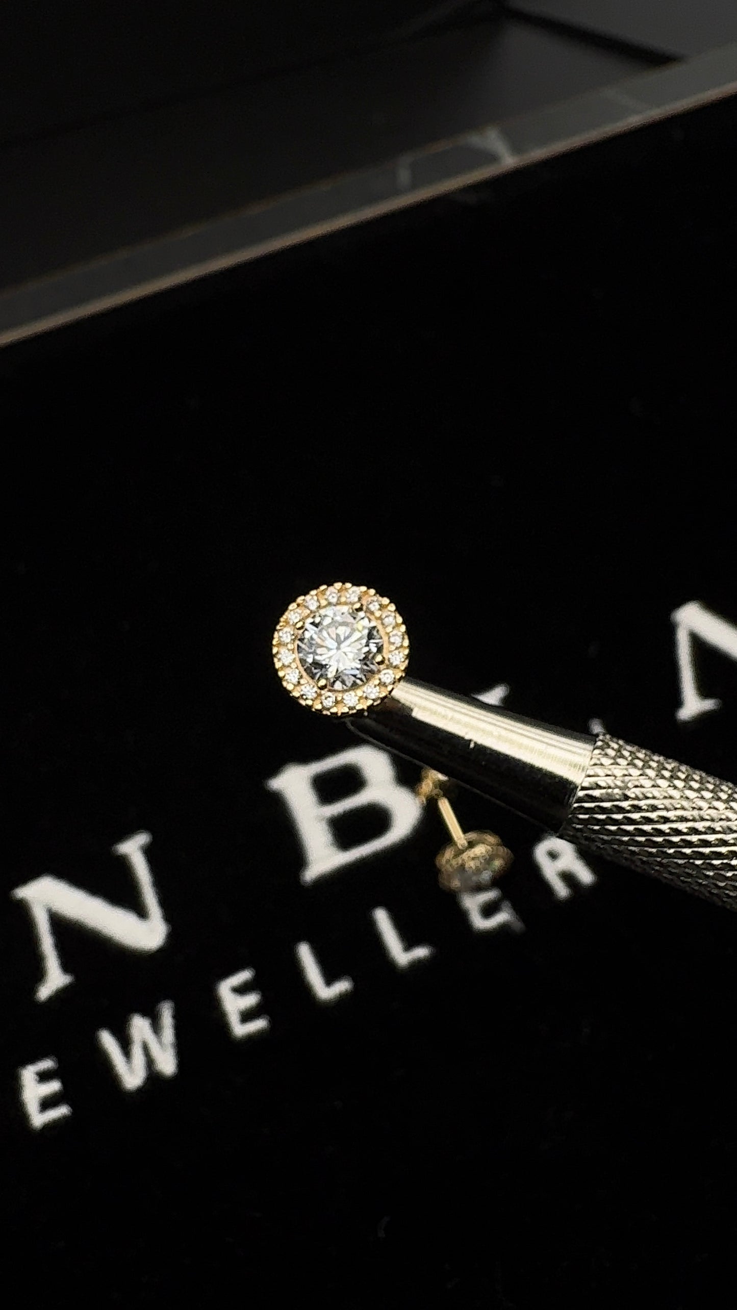 Y/G 8mm Round CZ Halo Stud Earrings