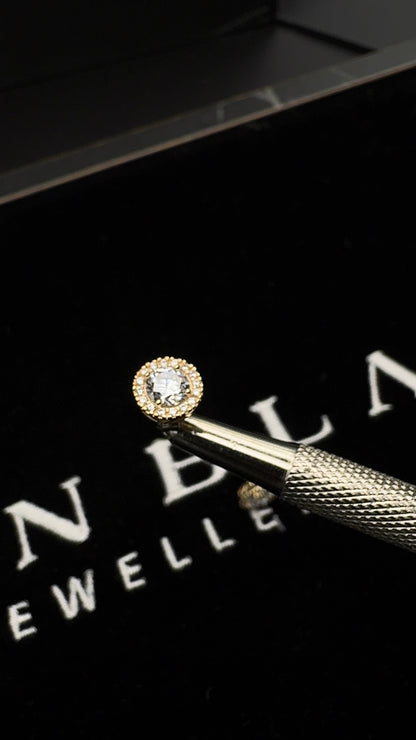 Y/G 8mm Round CZ Halo Stud Earrings