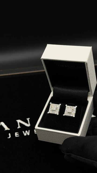 Silver Square Baguette Moissanite Studs 12mm
