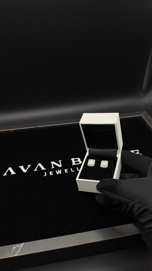 Silver Rectangle Moissanite Baguette Studs 10mm