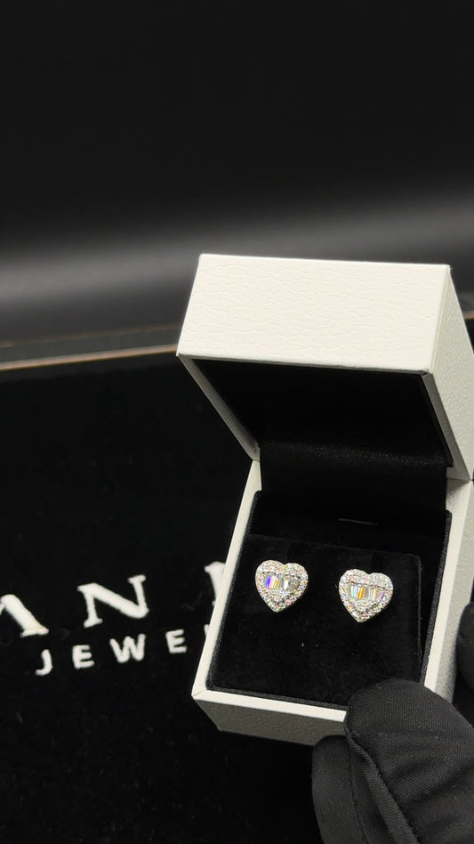 Silver Baguette Moissanite Heart Studs 10mm