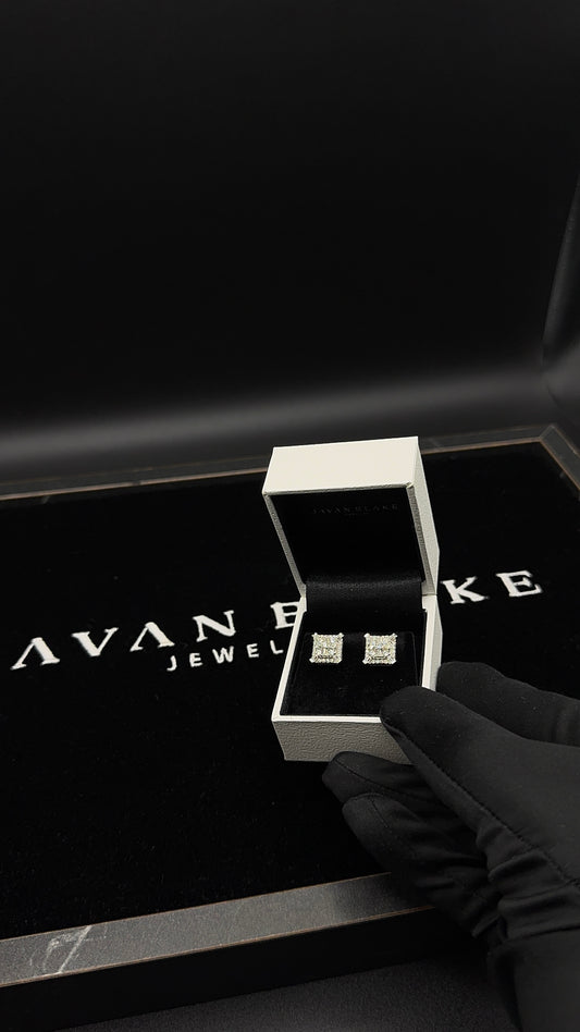 Silver Square Baguette Moissanite Studs 10mm