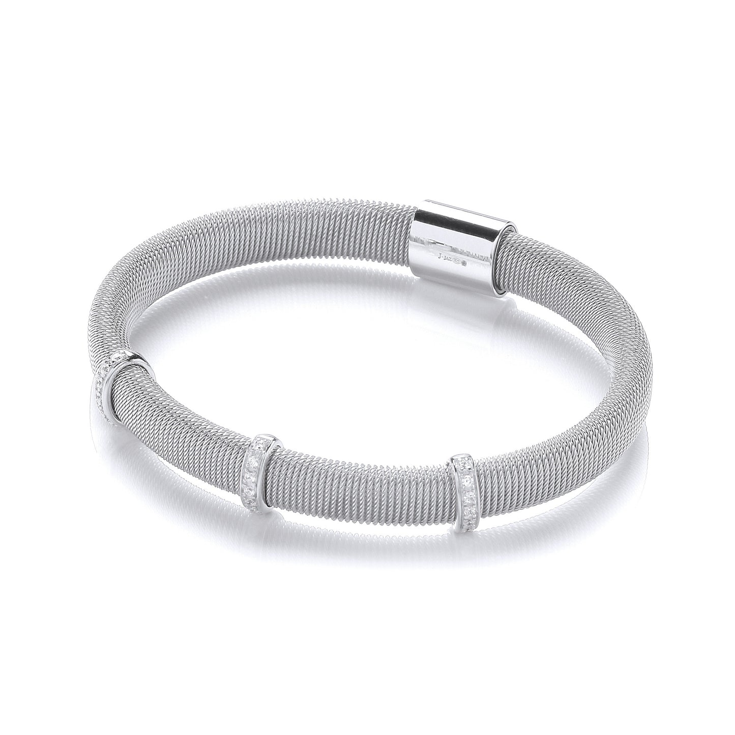 Silver Mangetic Bangle with Three Rows of Cz's