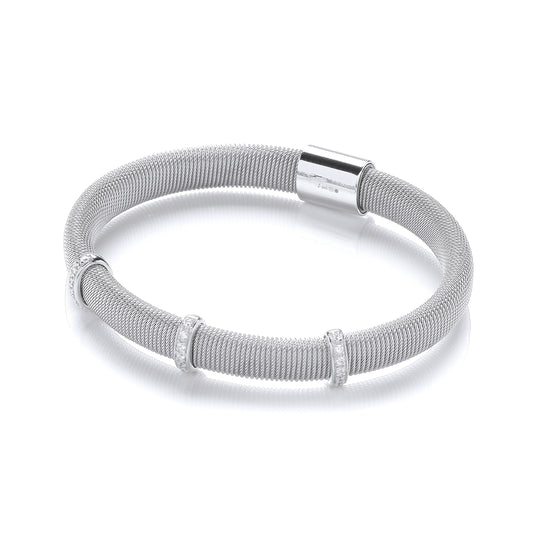 Silver Mangetic Bangle with Three Rows of Cz's