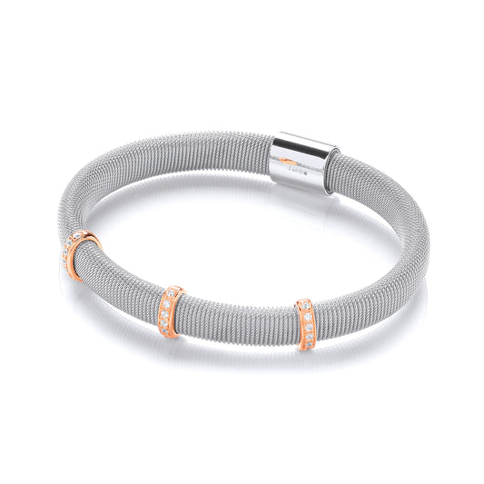 Silver Mangetic Bangle with Three Rose Lines of Cz's