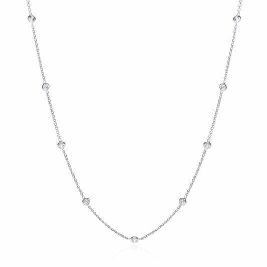 Silver Rh.Plated Rubover 11 Cz's Necklace 18"