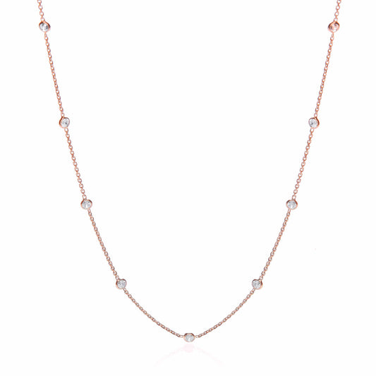 Rose Coated Rubover 11 Cz's Necklace 18"