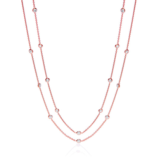 Rose Coated Rubover 23 Cz's Necklace 38"