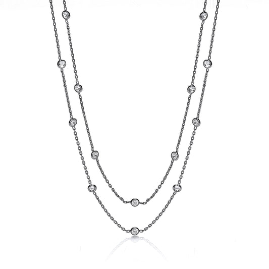 Ruthenium Coated Rubover 23 Cz's Necklace 38"