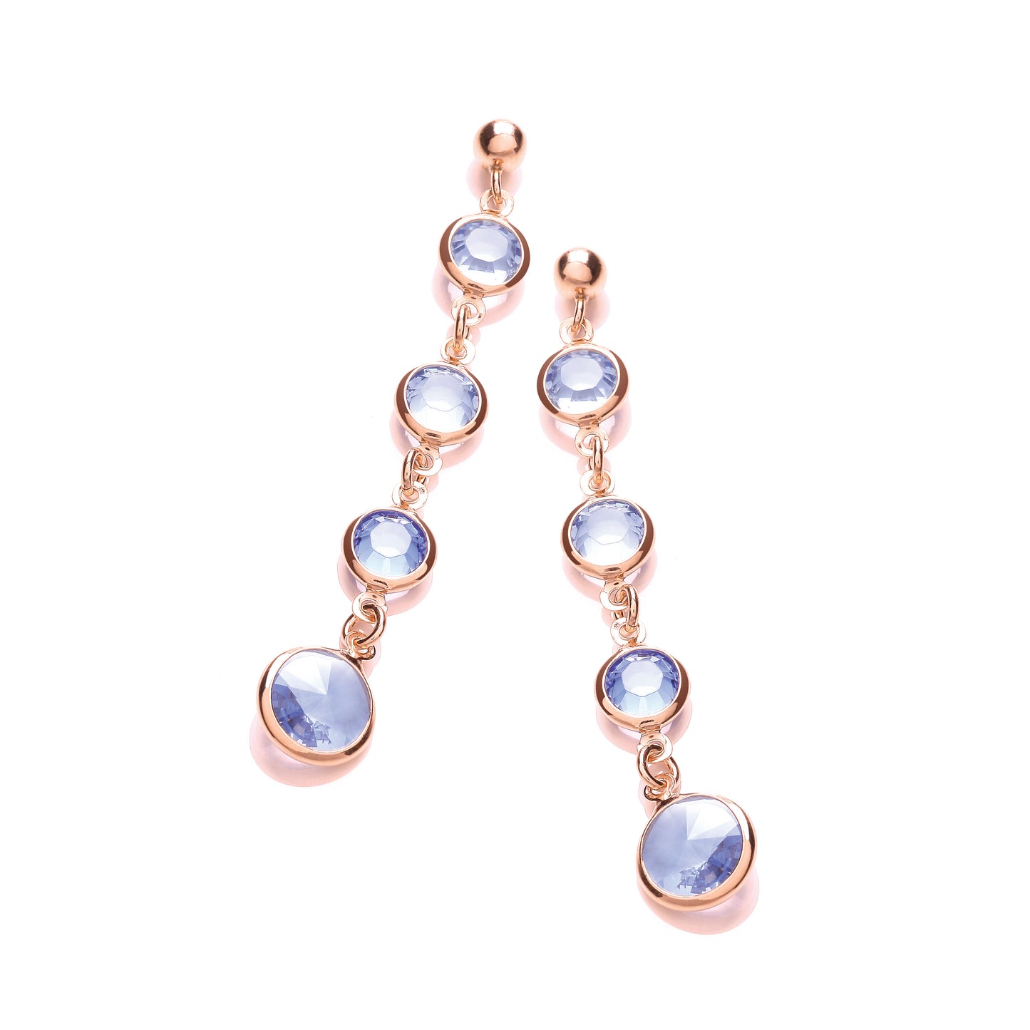 Blue Stones, Rose Plated Drop Earrings