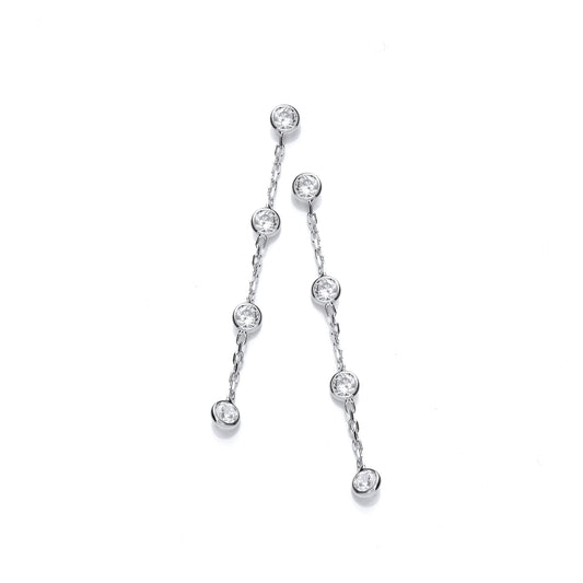 Silver Rubover Clear Cz's Drop Earrings